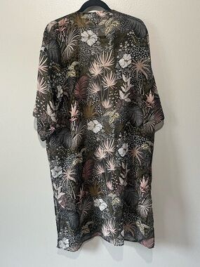 SONOMA- Sheer Floral Tropical Kimono - Black with Pink & Olive